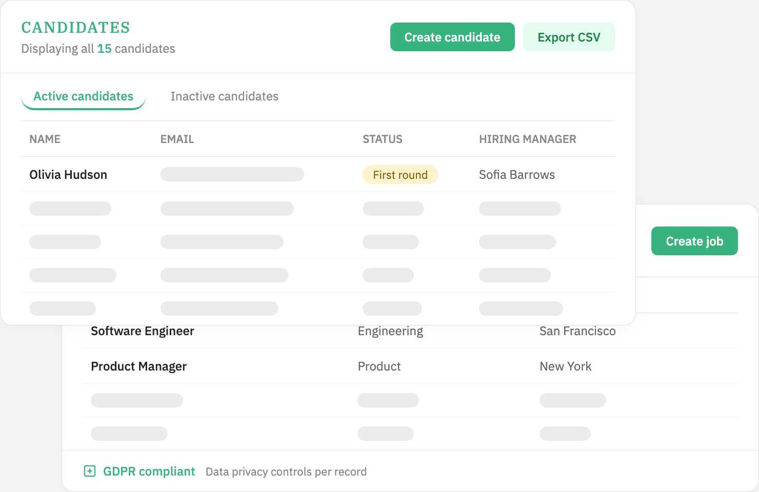 CultureMonkey jobs and candidates management — structured candidate data linked to roles and recruiters